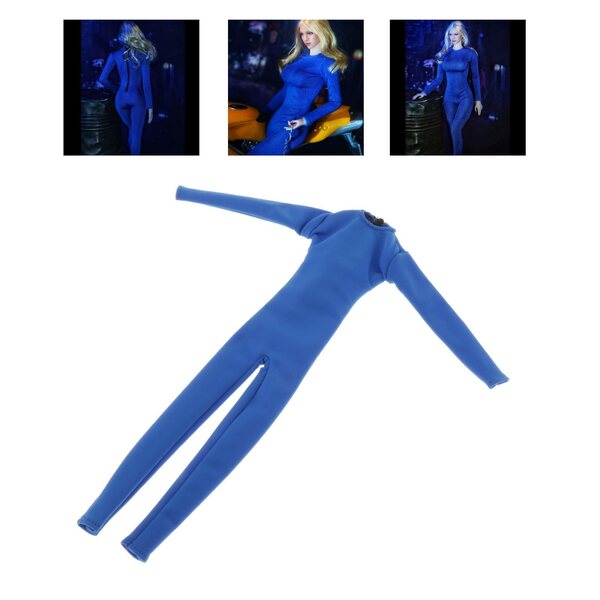 Enges Kleid mit langen Ärmeln im Maßstab 1/6 für 12-Zoll-Puppen aus PU-Leder und blauem Stoff