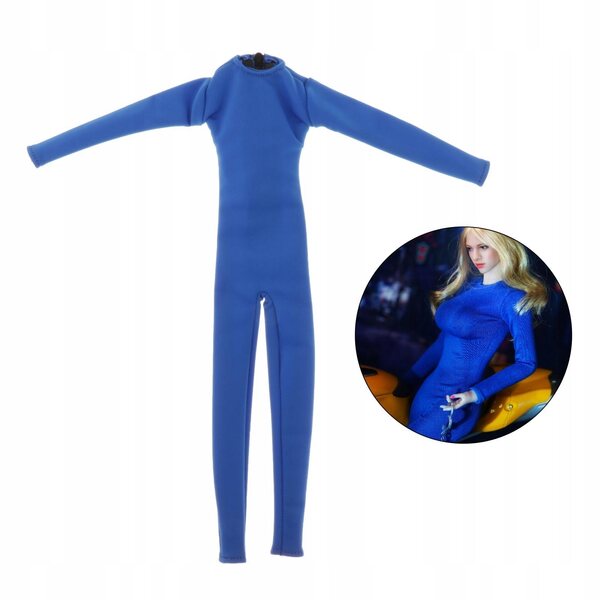 Enges Kleid mit langen Ärmeln im Maßstab 1/6 für 12-Zoll-Puppen aus PU-Leder und blauem Stoff