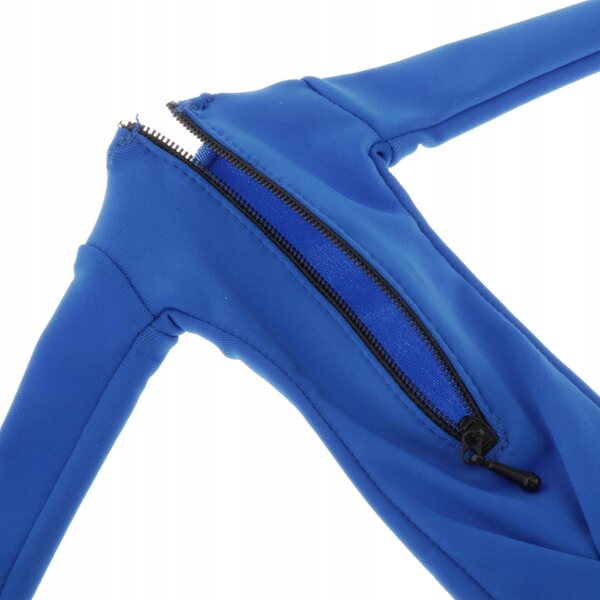 Enges Kleid mit langen Ärmeln im Maßstab 1/6 für 12-Zoll-Puppen aus PU-Leder und blauem Stoff