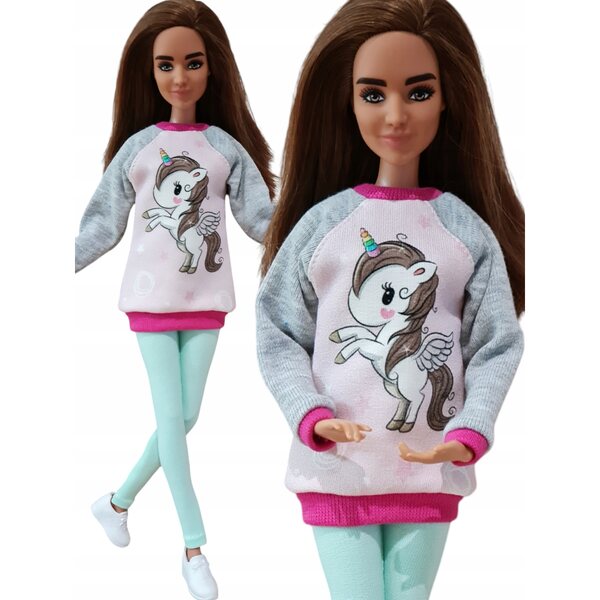 Completo per bambola classica con felpa e leggins unicorno in tessuto morbido
