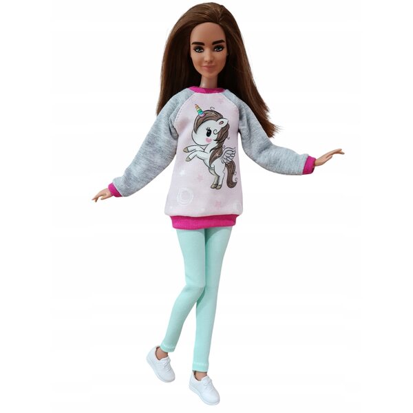Completo per bambola classica con felpa e leggins unicorno in tessuto morbido