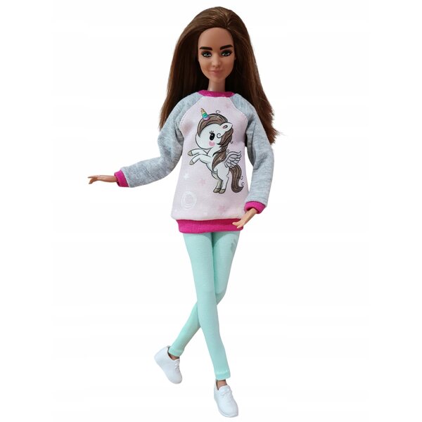 Completo per bambola classica con felpa e leggins unicorno in tessuto morbido