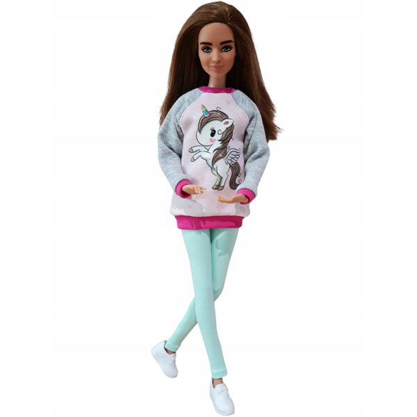 Completo per bambola classica con felpa e leggins unicorno in tessuto morbido