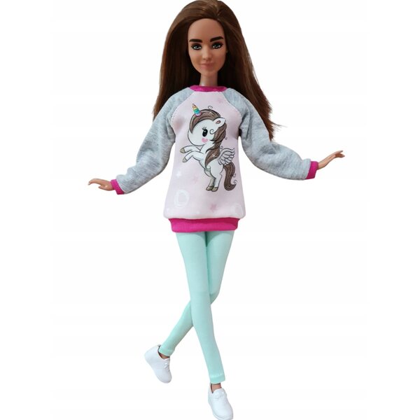Completo per bambola classica con felpa e leggins unicorno in tessuto morbido