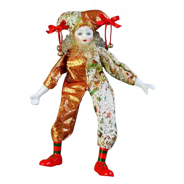 Dekorative Clownfigur aus Keramik 38 cm mit Kleidung, perfekt für Sammler und Halloween