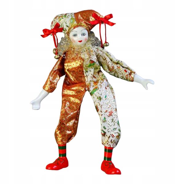 Dekorative Clownfigur aus Keramik 38 cm mit Kleidung, perfekt für Sammler und Halloween