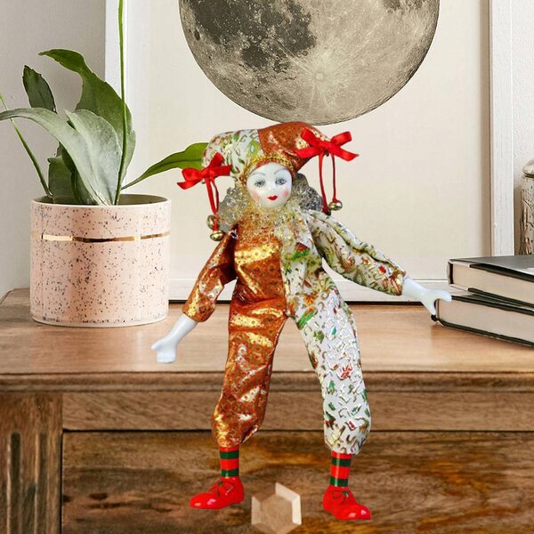 Dekorative Clownfigur aus Keramik 38 cm mit Kleidung, perfekt für Sammler und Halloween