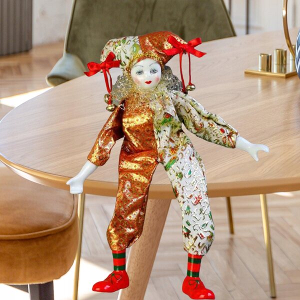Dekorative Clownfigur aus Keramik 38 cm mit Kleidung, perfekt für Sammler und Halloween