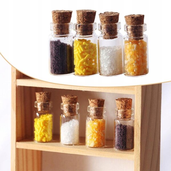 Set 4 Mini Bottiglie Spezie in Vetro per Case delle Bambole Scala 1:6 e 1:12