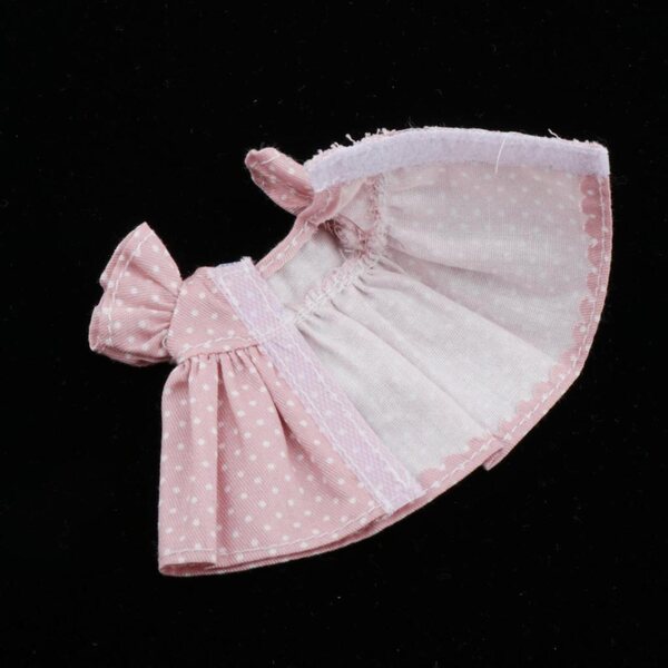 1:12 Puppen-Outfit mit rosa gepunktetem Pettirock-Rock für OB11 und BJD