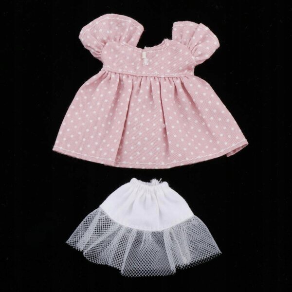 1:12 Puppen-Outfit mit rosa gepunktetem Pettirock-Rock für OB11 und BJD