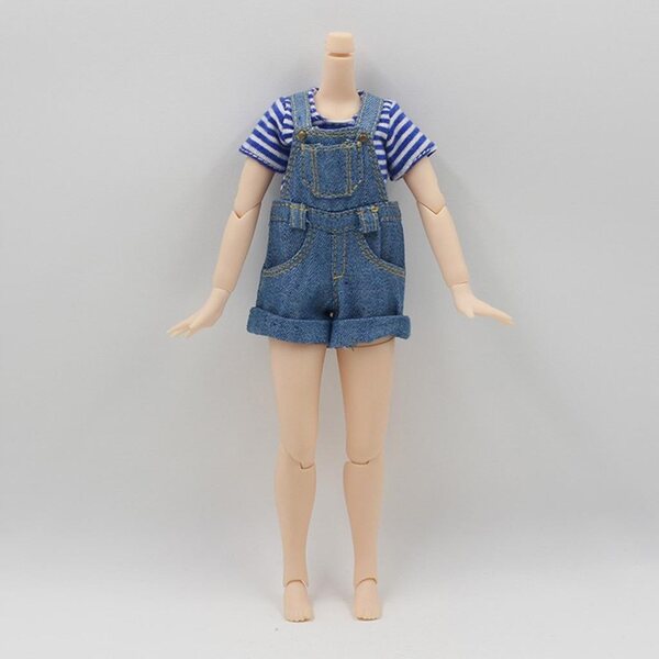 Kombinezon 1/6 con T-shirt a righe blu per bambole Blythe e simili 12 pollici