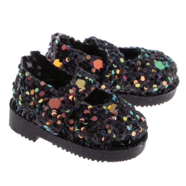 Scarpe nere in pelle con paillettes per bambole 12'' Blythe 1/6 licra