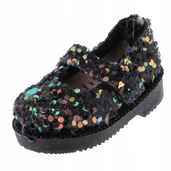 Scarpe nere in pelle con paillettes per bambole 12'' Blythe 1/6 licra