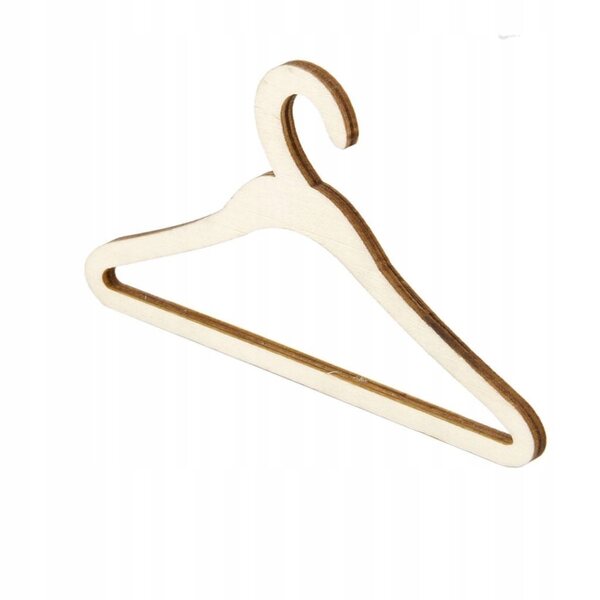 Set 10 appendini in legno per abiti da bambola, gancio metallico, 15 cm