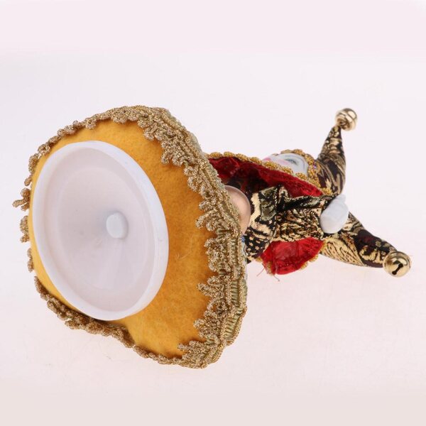 Porzellanpuppe 16 cm Clown Dreieck mit Spieluhr und Seidenkleidung