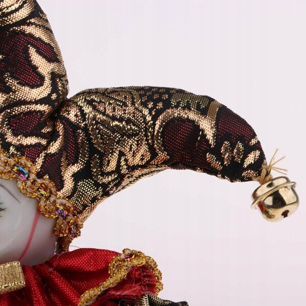 Porzellanpuppe 16 cm Clown Dreieck mit Spieluhr und Seidenkleidung
