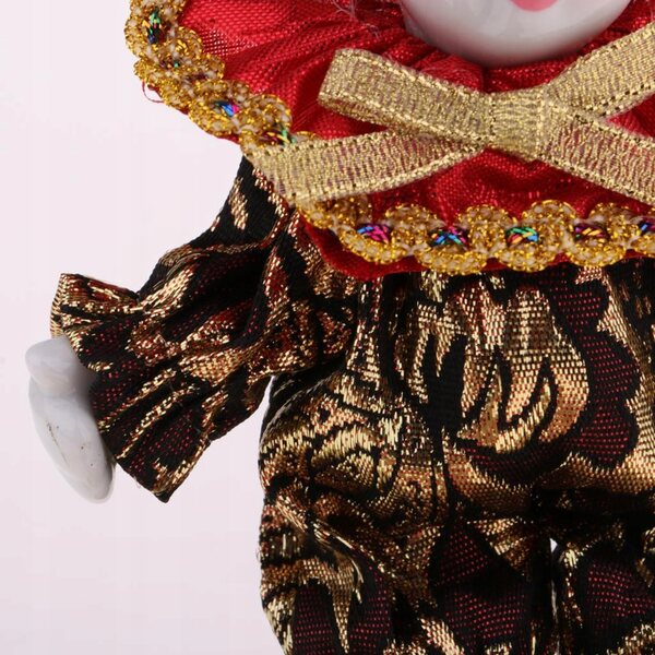 Porzellanpuppe 16 cm Clown Dreieck mit Spieluhr und Seidenkleidung