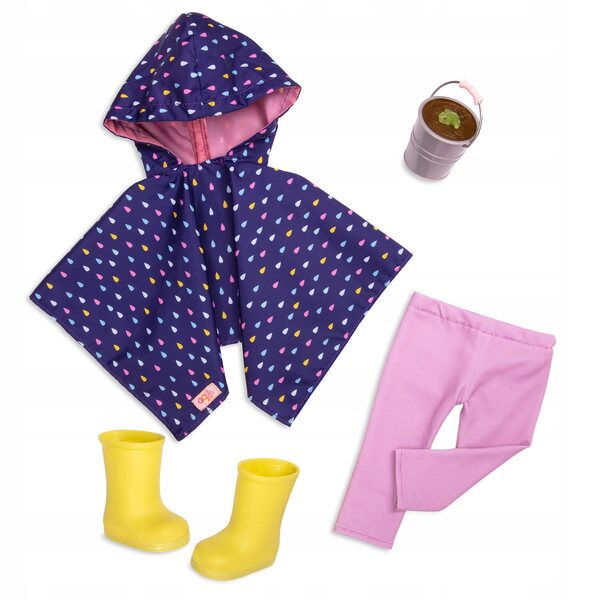 Our Generation Set Abbigliamento Pioggia con Poncho Impermeabile e Stivali per Bambole 46 cm