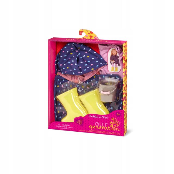 Our Generation Set Abbigliamento Pioggia con Poncho Impermeabile e Stivali per Bambole 46 cm