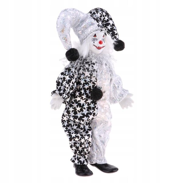 Clown-Mann-Puppe 23 cm aus Porzellan und Baumwolle für Halloween-Dekorationen