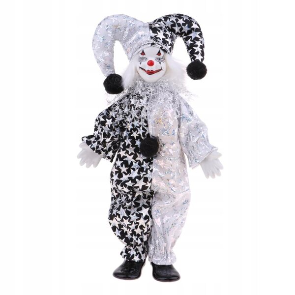 Clown-Mann-Puppe 23 cm aus Porzellan und Baumwolle für Halloween-Dekorationen