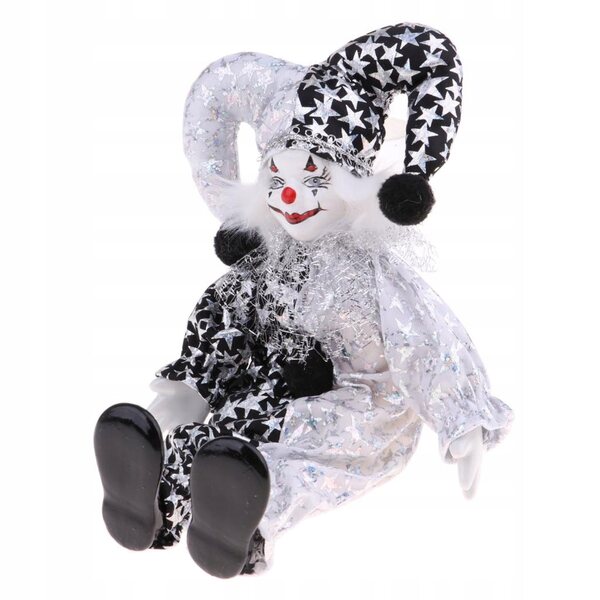 Clown-Mann-Puppe 23 cm aus Porzellan und Baumwolle für Halloween-Dekorationen