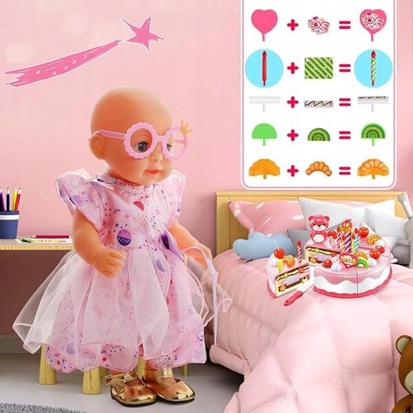 Puppenzubehör-Set mit Kuchen, Kleidung und Schuhen für Kinder ab 5 Jahren