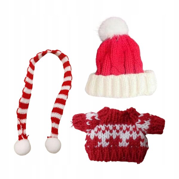 Bekleidungsset für 17-cm-Puppen mit buntem Pullover, Schal und Mütze