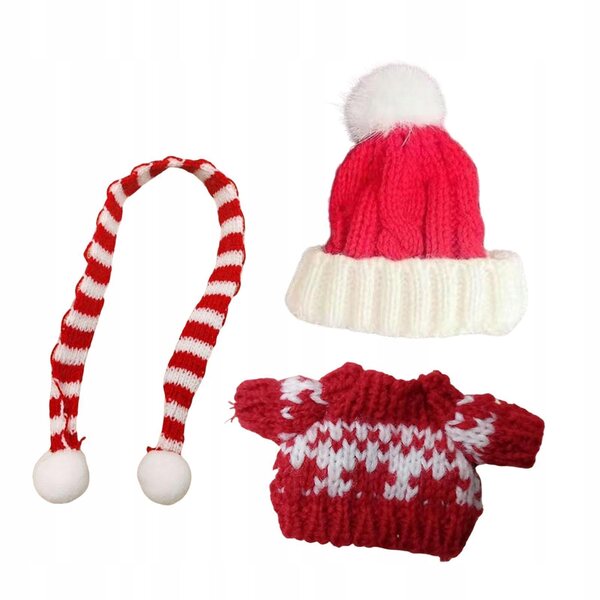 Bekleidungsset für 17-cm-Puppen mit buntem Pullover, Schal und Mütze