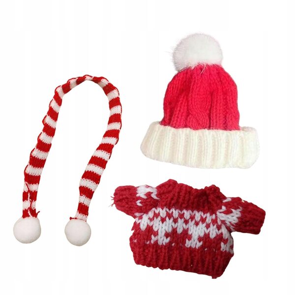 Bekleidungsset für 17-cm-Puppen mit buntem Pullover, Schal und Mütze