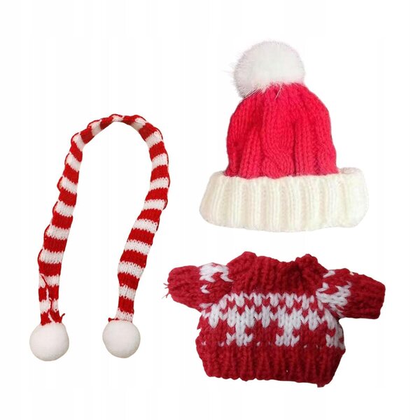 Bekleidungsset für 17-cm-Puppen mit buntem Pullover, Schal und Mütze