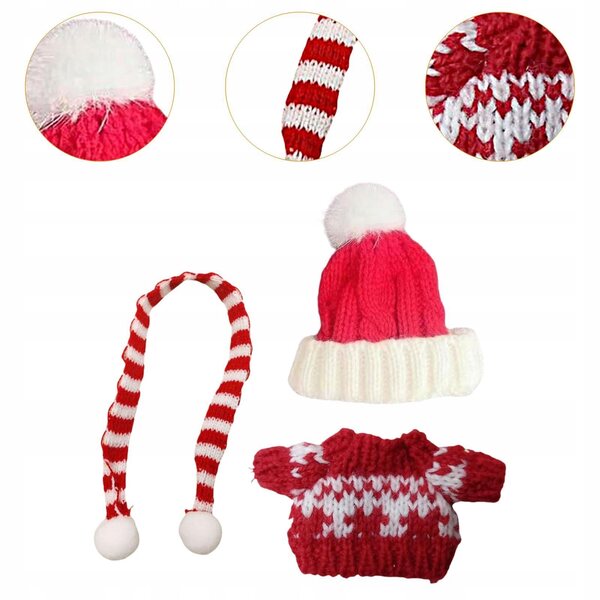 Bekleidungsset für 17-cm-Puppen mit buntem Pullover, Schal und Mütze