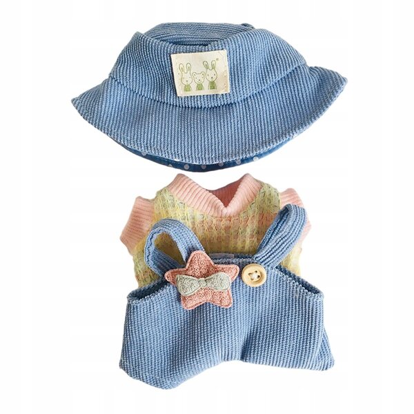 Vestiti in tessuto morbido per bambola 15 cm con cappello blu - Set completo