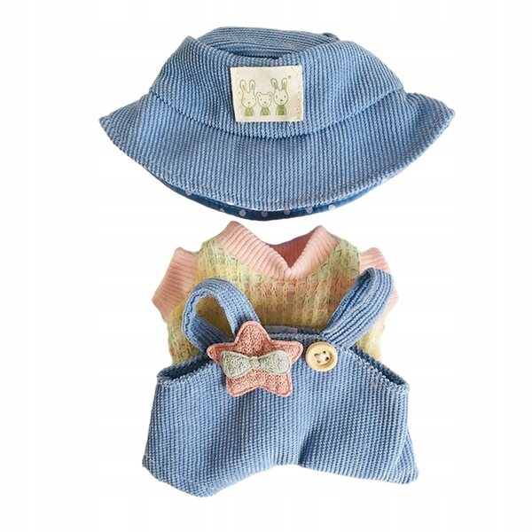 Zachte stoffen kleding voor pop van 15 cm met blauwe hoed - Complete set
