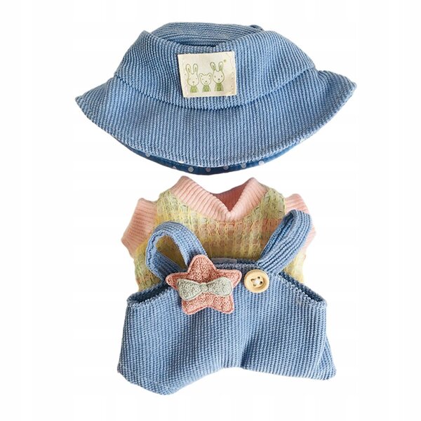 Zachte stoffen kleding voor pop van 15 cm met blauwe hoed - Complete set