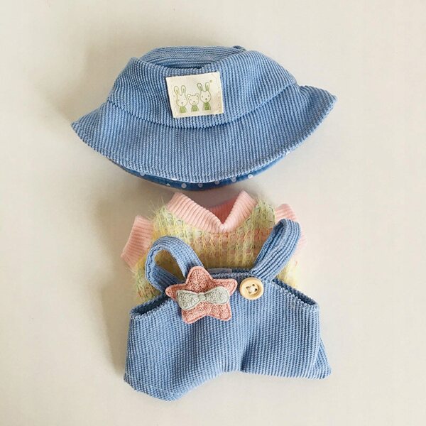 Zachte stoffen kleding voor pop van 15 cm met blauwe hoed - Complete set