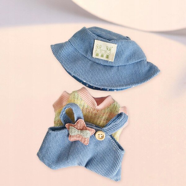 Zachte stoffen kleding voor pop van 15 cm met blauwe hoed - Complete set