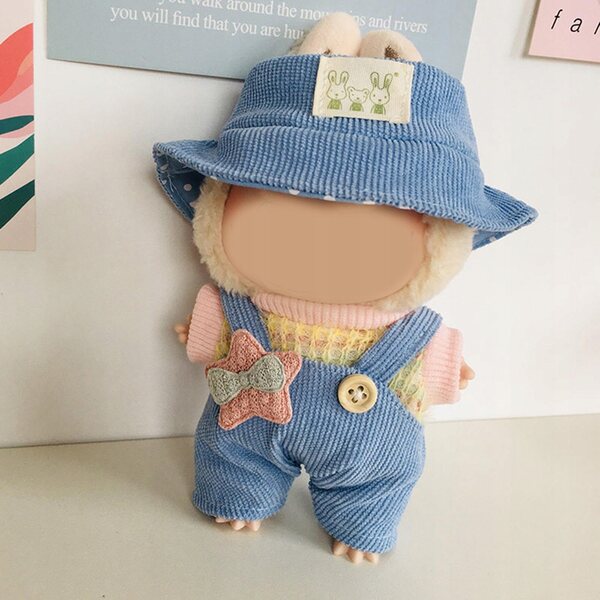 Zachte stoffen kleding voor pop van 15 cm met blauwe hoed - Complete set