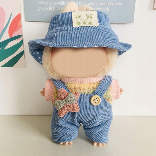 Zachte stoffen kleding voor pop van 15 cm met blauwe hoed - Complete set