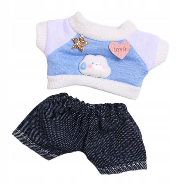 Set 2 Pezzi Abbigliamento Miniature 6 Pollici per Bambole Blu T-shirt e Jeans