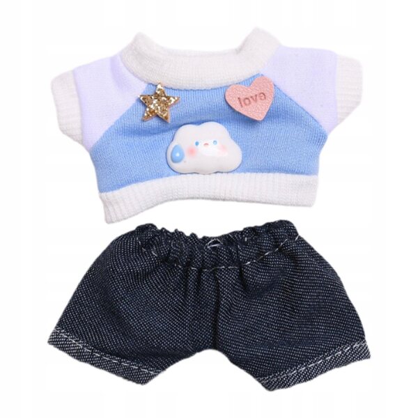 Set 2 Pezzi Abbigliamento Miniature 6 Pollici per Bambole Blu T-shirt e Jeans