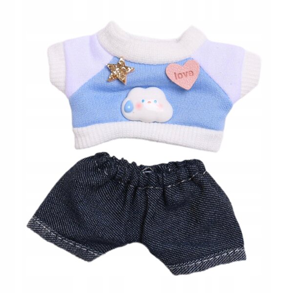 Set 2 Pezzi Abbigliamento Miniature 6 Pollici per Bambole Blu T-shirt e Jeans