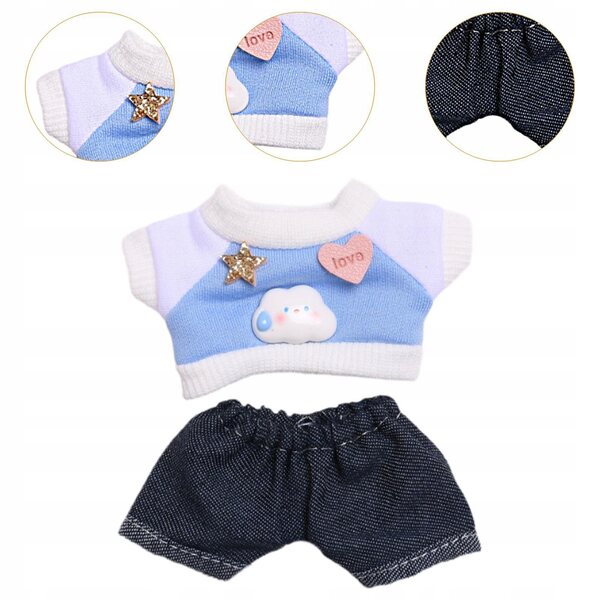 Set 2 Pezzi Abbigliamento Miniature 6 Pollici per Bambole Blu T-shirt e Jeans