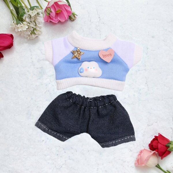 Set 2 Pezzi Abbigliamento Miniature 6 Pollici per Bambole Blu T-shirt e Jeans