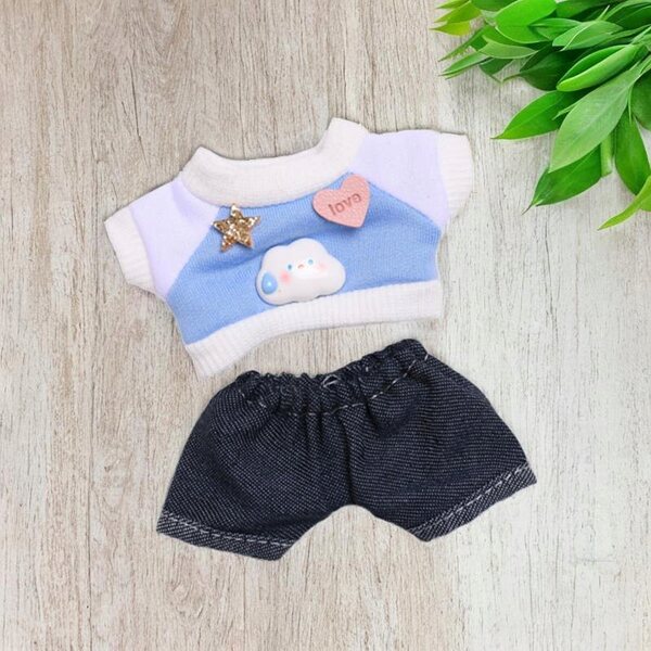 Set 2 Pezzi Abbigliamento Miniature 6 Pollici per Bambole Blu T-shirt e Jeans