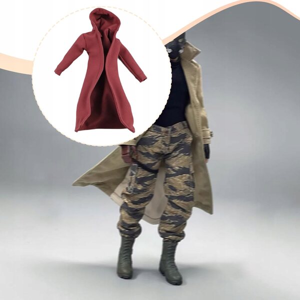 Herren-Trenchcoat-Modell im Maßstab 1:12 für Puppen und Figuren, 15 cm, Rot