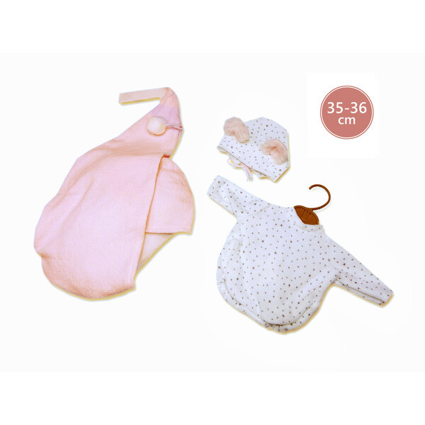 Llorens-Kleidung für Neugeborene, 35–36 cm, mit rosa Tasche und weißem Hut
