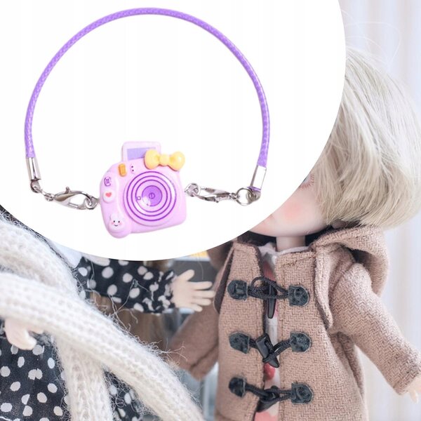 Mini Aparato Fotografico in Legno per Bambole 15-17 cm, Accessorio Viola Elegante