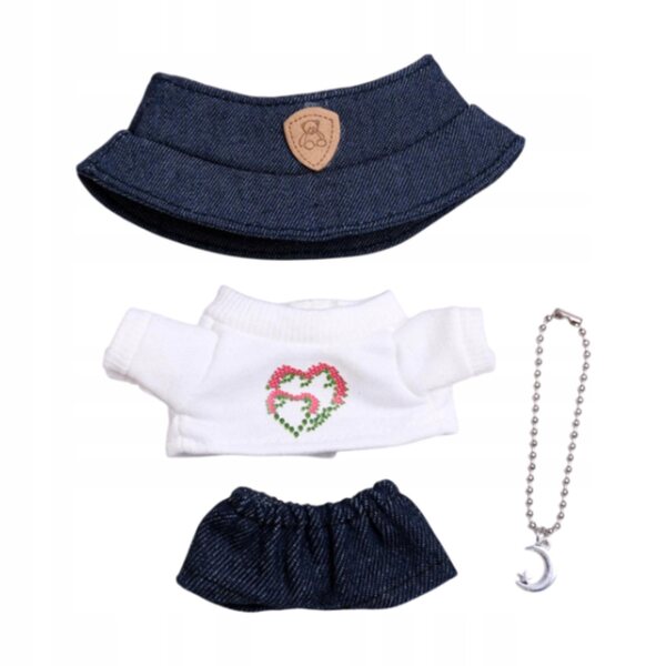4-teiliges Kleidungsset für Puppen von 15–17 cm mit T-Shirt, Jeans, Halskette und Hut